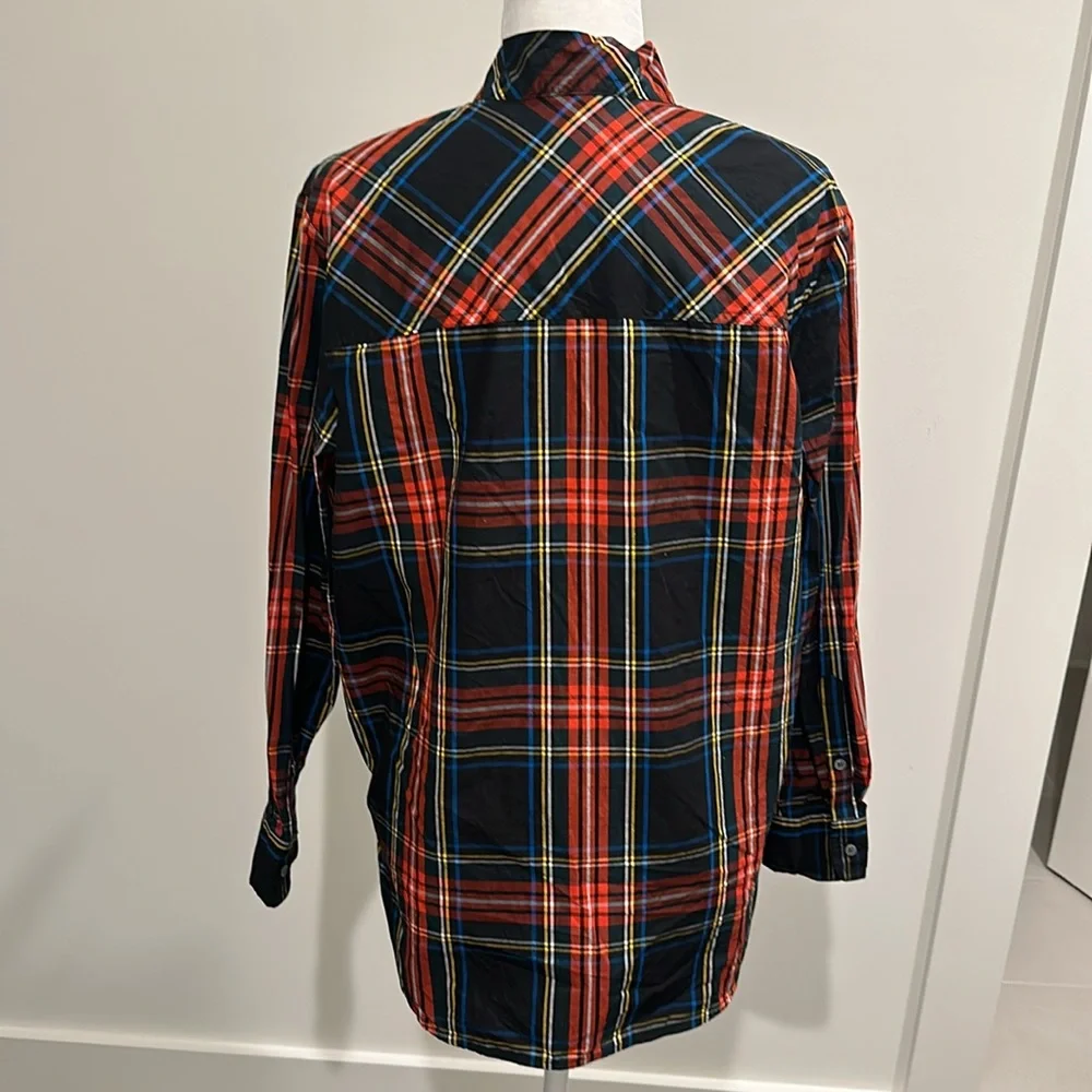 J. Crew Black Red Plaid Button Pullover Top
